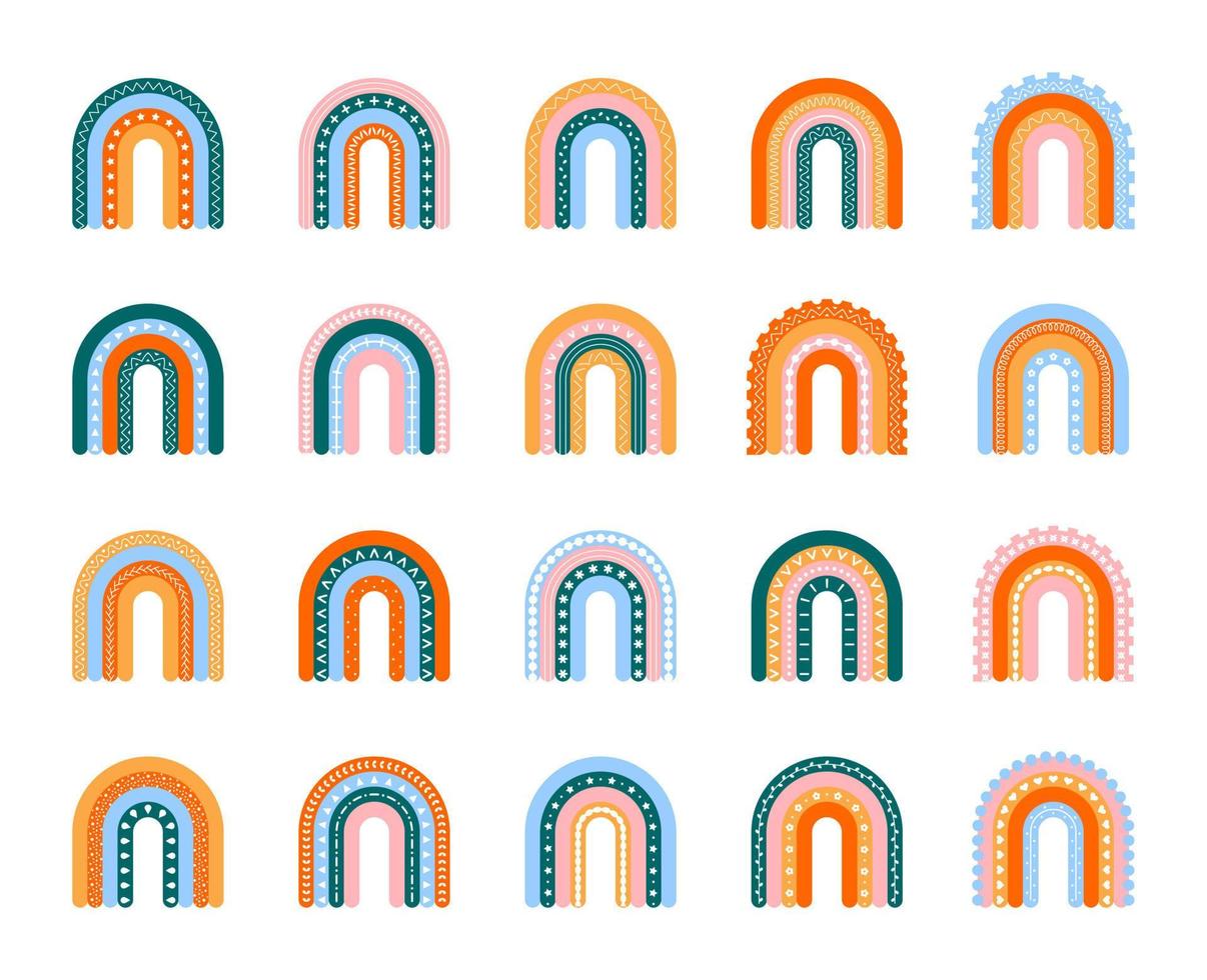 Scandinavian rainbow with ornaments vector