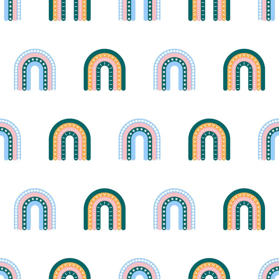 Scandinavian rainbow with ornaments seamless pattern vector