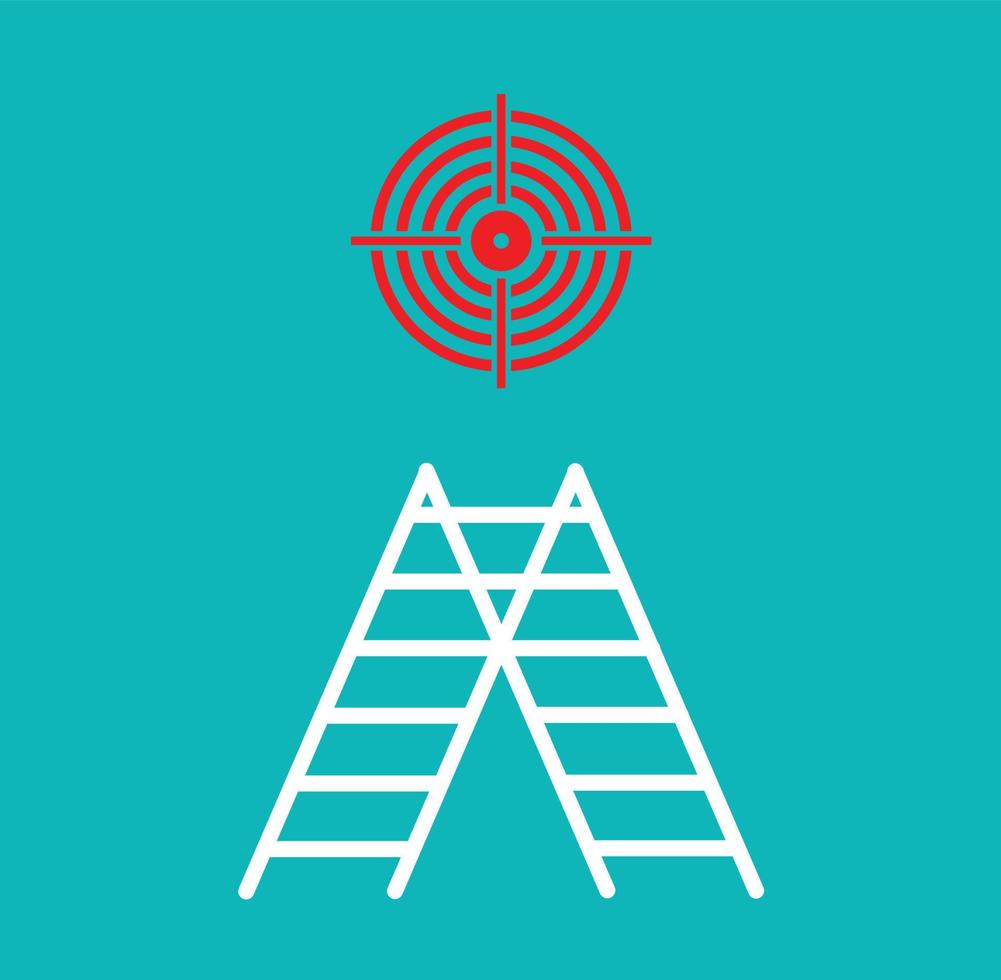 red circular target with ladder on green background. leadership and success concept. stairway up to the goal sign. flay style. vector