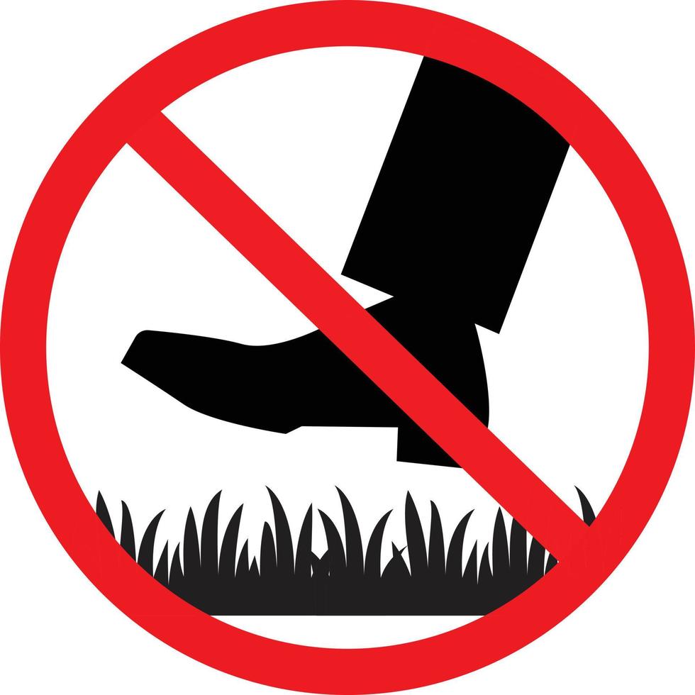 por favor, mantén el ícono de la hierba en el fondo blanco. Prohibido pisar el cartel del jardín. estilo plano vector