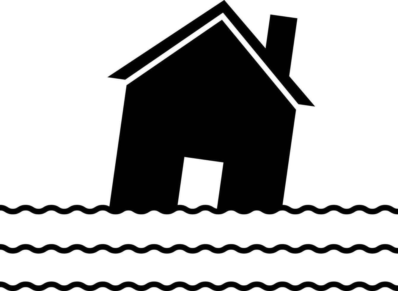 icono de inundación sobre fondo blanco. señal de casa inundada. símbolo de desastre natural. estilo plano vector