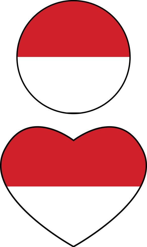 Bandera circular de Mónaco sobre fondo blanco. Botón bandera Mónaco. bandera de mónaco con forma de corazón. estilo plano vector