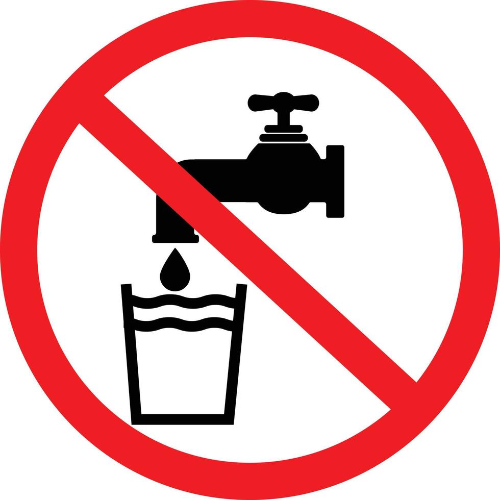 agua no potable sobre fondo blanco. no beba señal de agua. estilo plano vector