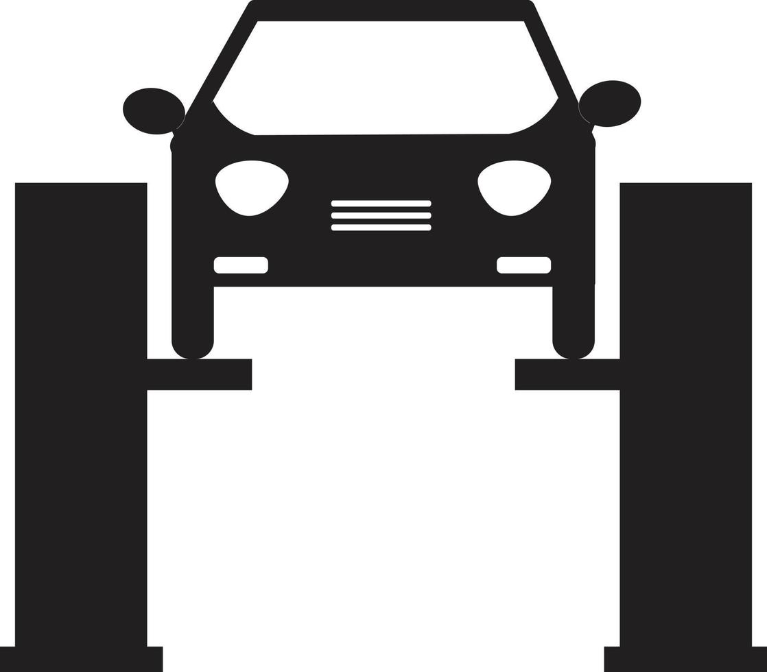 car lifted on auto lift on white background. car repair sign. auto service symbol. flat style. vector