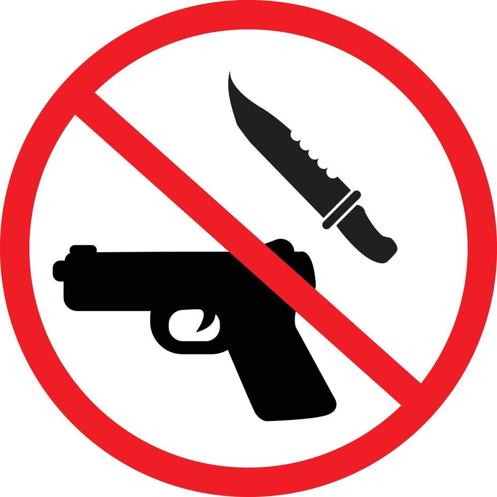 sign prohibited gun and knife on white background. weapon prohibited sign. no weapons security symbol. flat style. vector