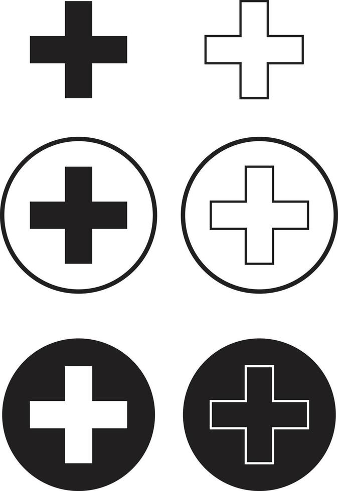 agregue el icono más en el fondo blanco. signo matemático de suma. símbolo más. icono médico más. estilo plano vector