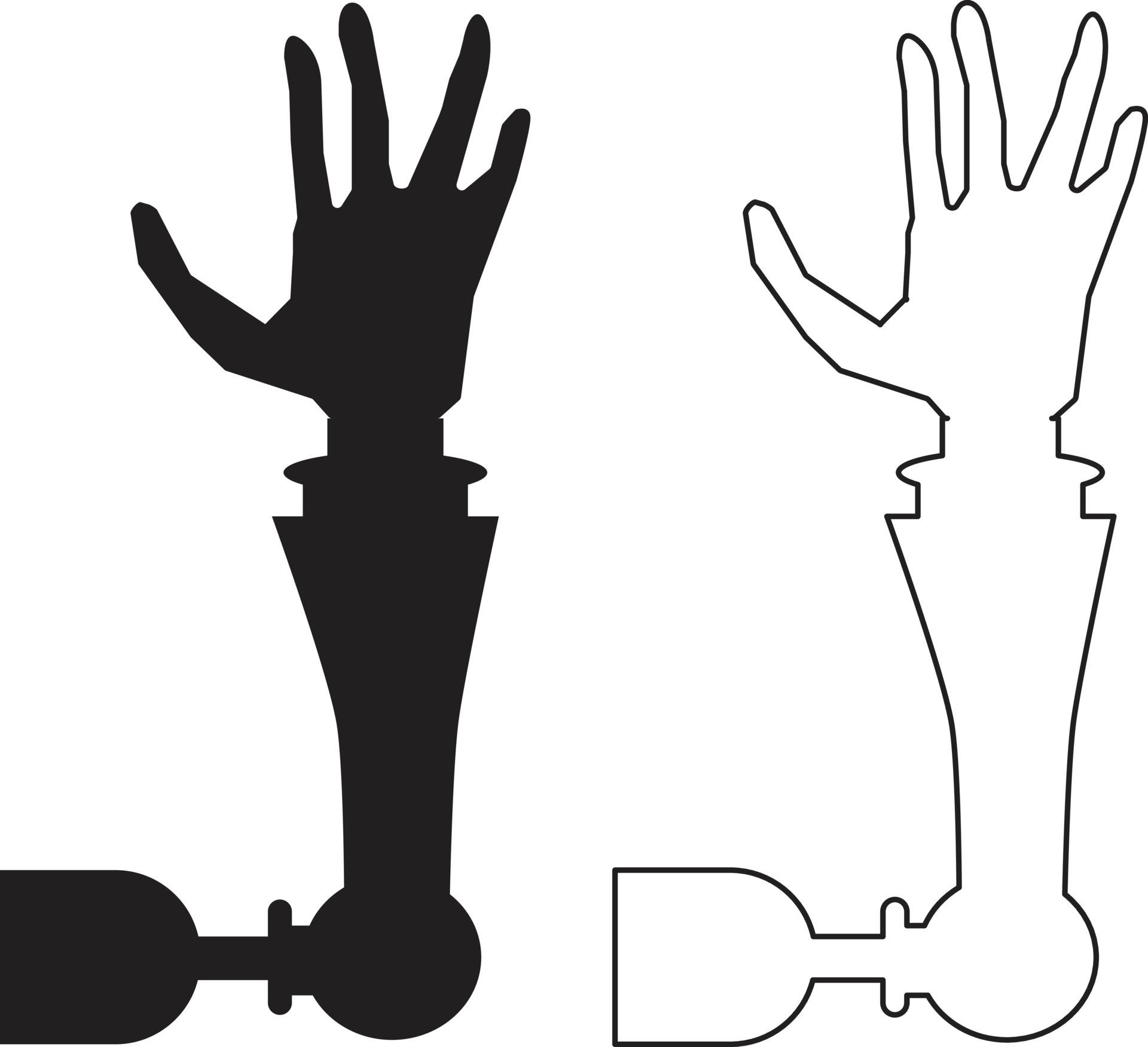 prosthetic arm icon on white background. disability and artificial