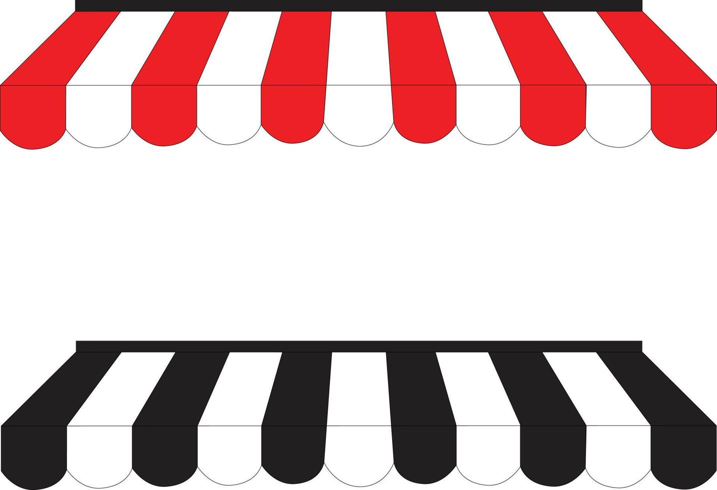 Awning on white background. outdoor awnings sign. striped red and white sunshade for shops. Black and white Striped awning logo. flat style. vector