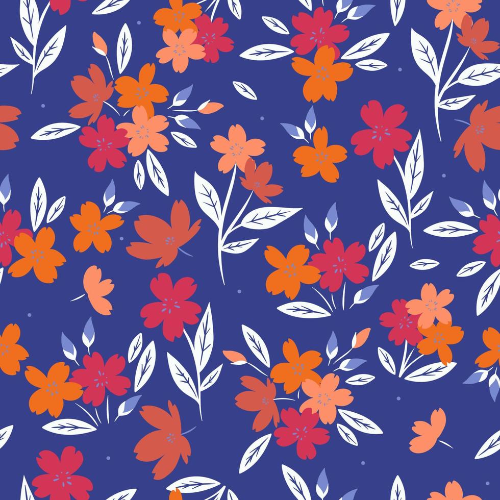 Seamless floral pattern on a blue background. Vector graphics.