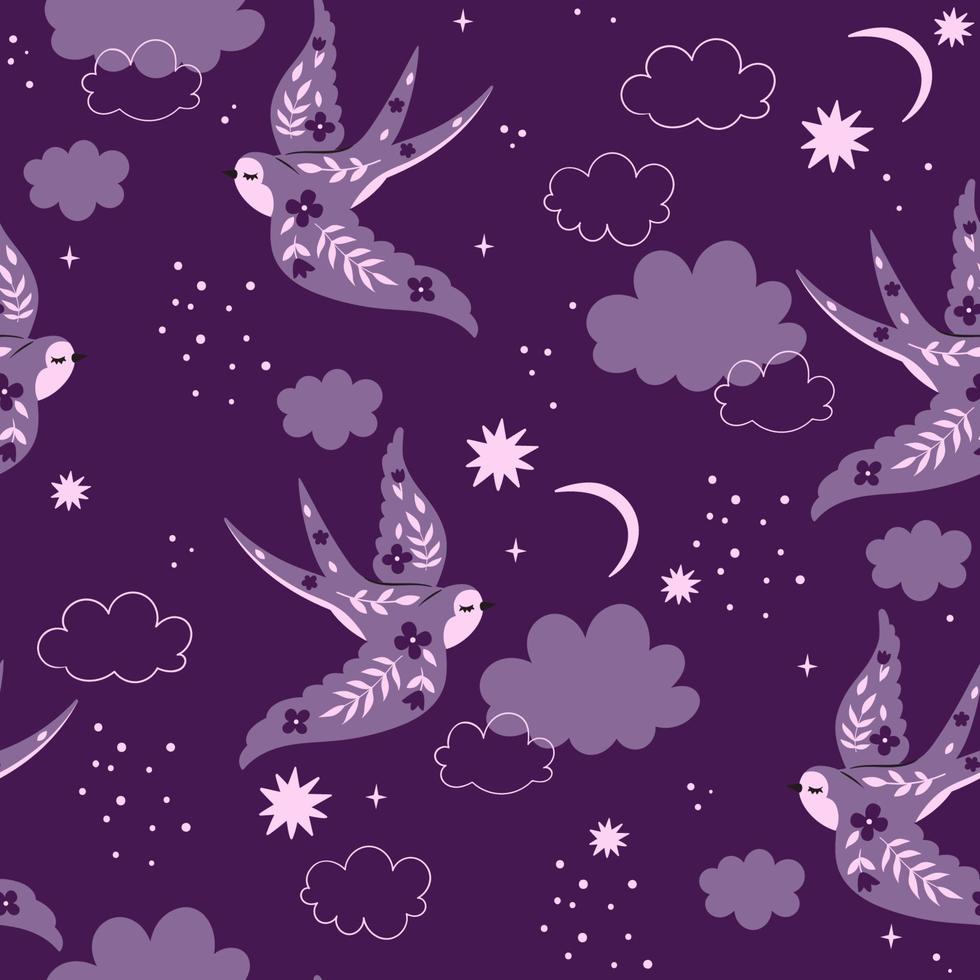 pattern with flowers and swallows vector