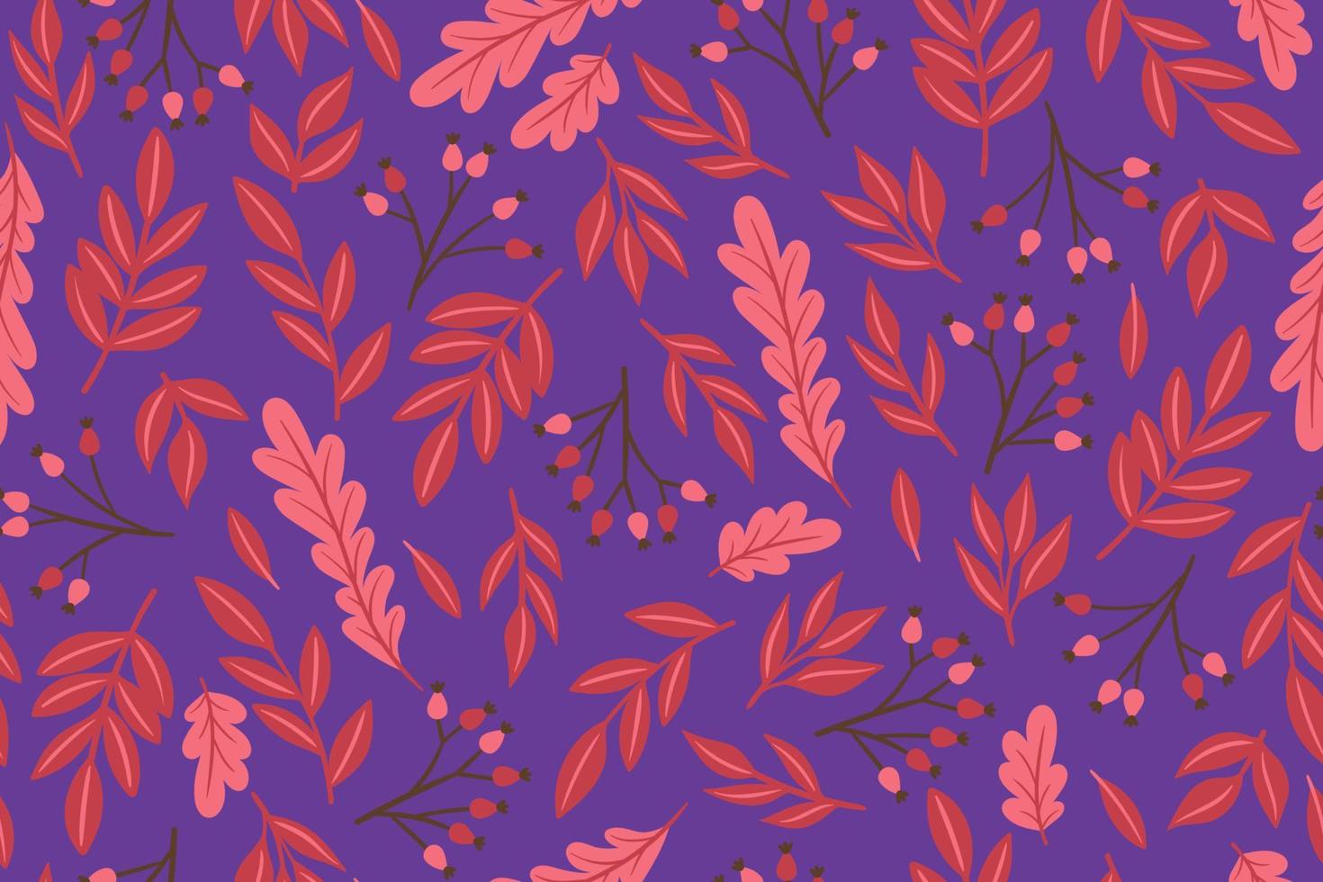Seamless pattern with autumn leaves and berries. Vector graphics.