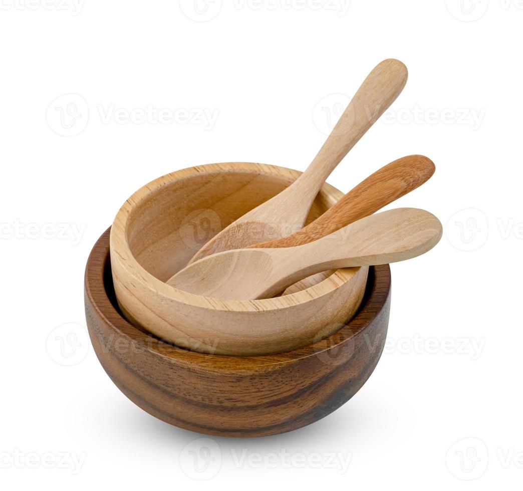 Wooden bowl and spoon isolated on white background ,include clipping path photo