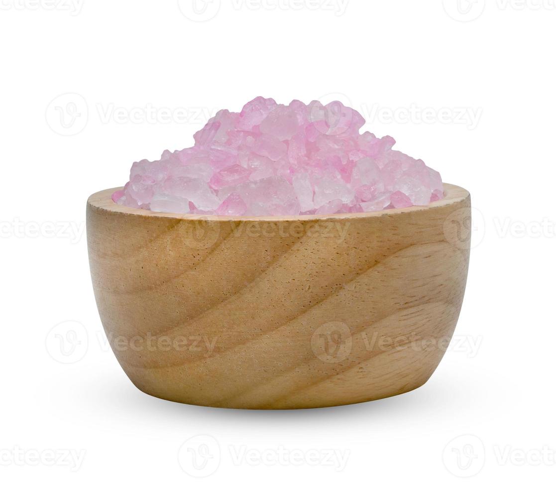 Rock Sugar or crystalline sugar with wooden bowl isolated on white background ,include clipping path photo