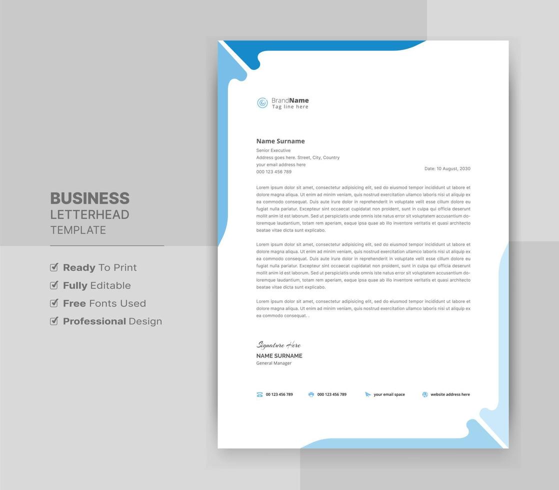 Letterhead Format Template, Business Style Letterhead Design Template. Company Letterhead Template Designs. vector