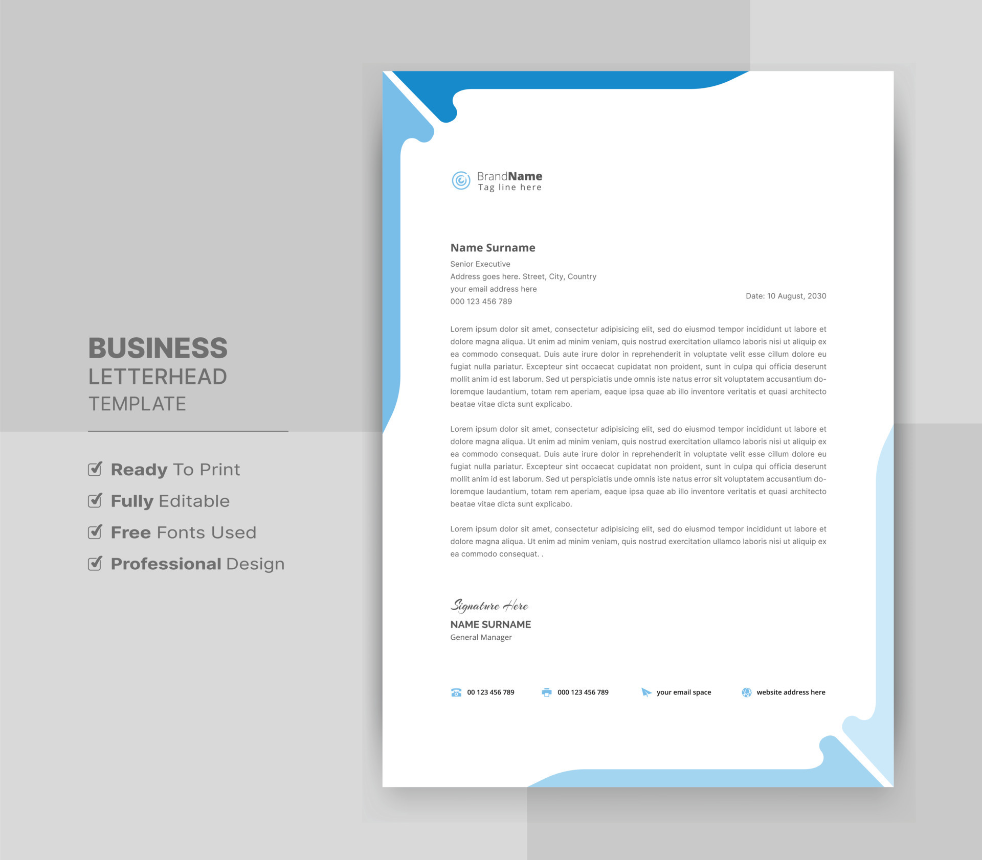 Letterhead Format Template, Business Style Letterhead Design Template