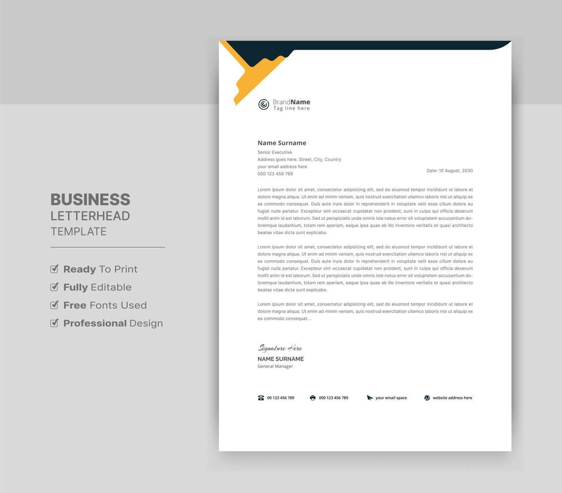 Letterhead Format Template, Business Style Letterhead Design Template. Company Letterhead Template Designs. vector