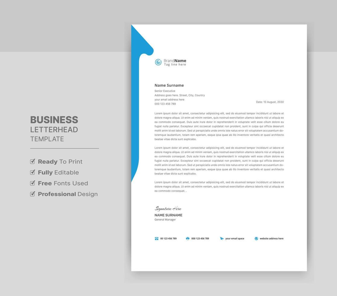 Letterhead Format Template, Business Style Letterhead Design Template. Company Letterhead Template Designs. vector