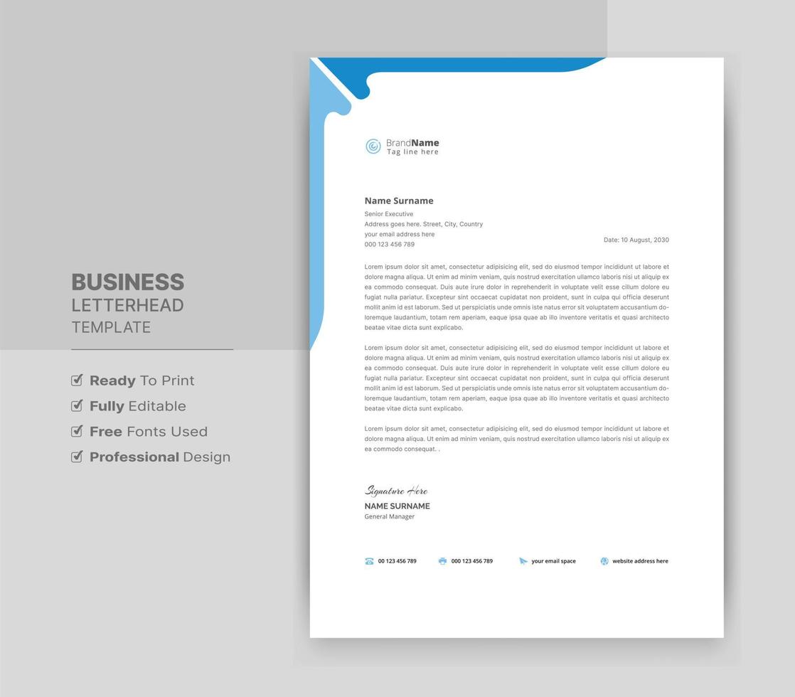 Letterhead Format Template, Business Style Letterhead Design Template. Company Letterhead Template Designs. vector