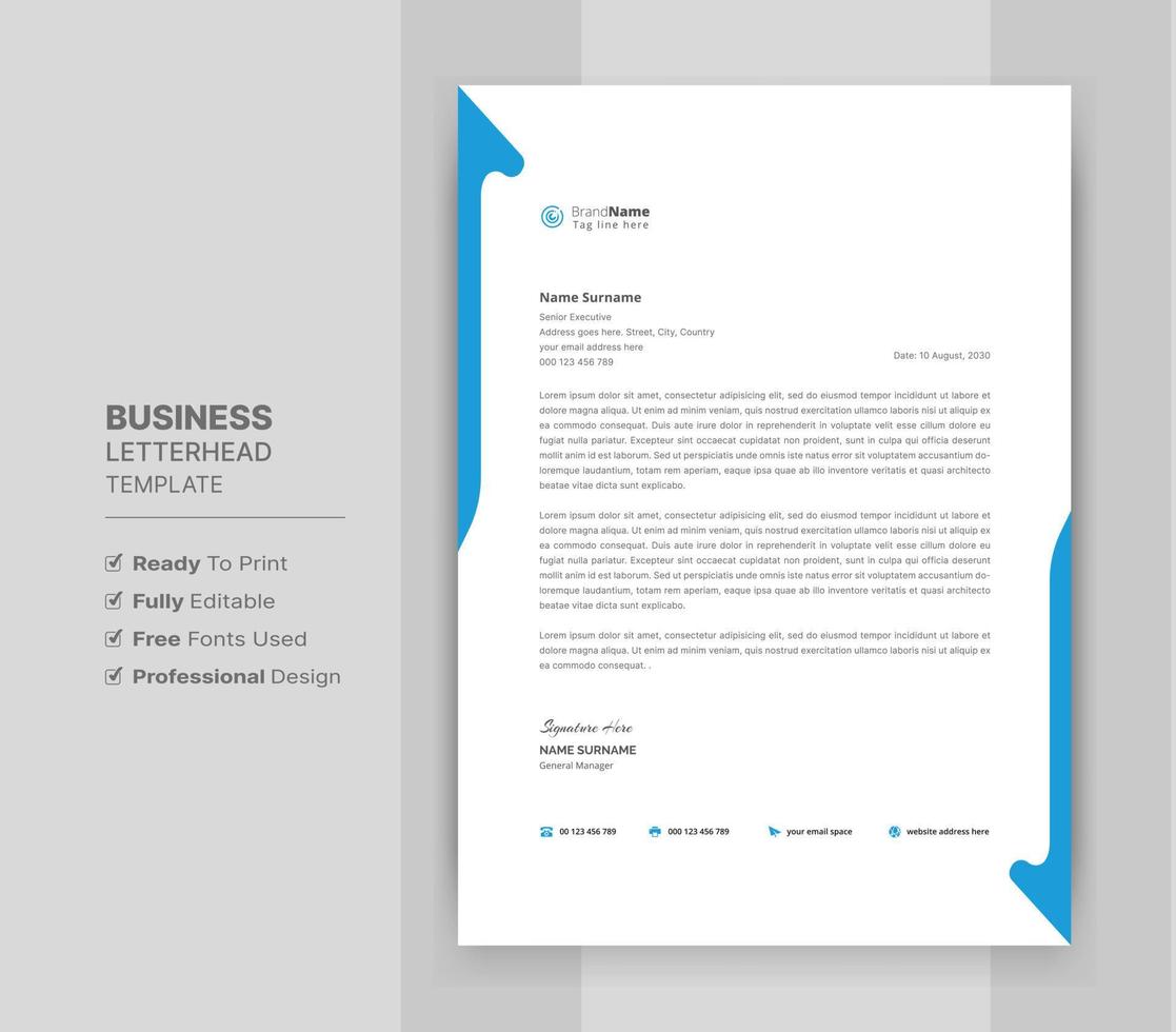 Letterhead Format Template, Business Style Letterhead Design Template. Company Letterhead Template Designs. vector