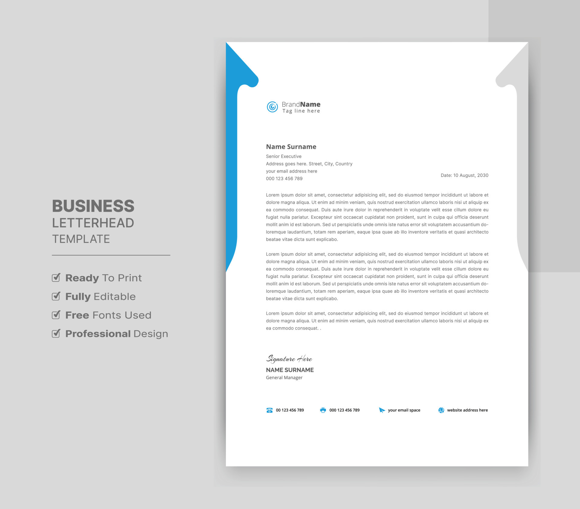 Letterhead Format Template, Business Style Letterhead Design Template. Company Letterhead