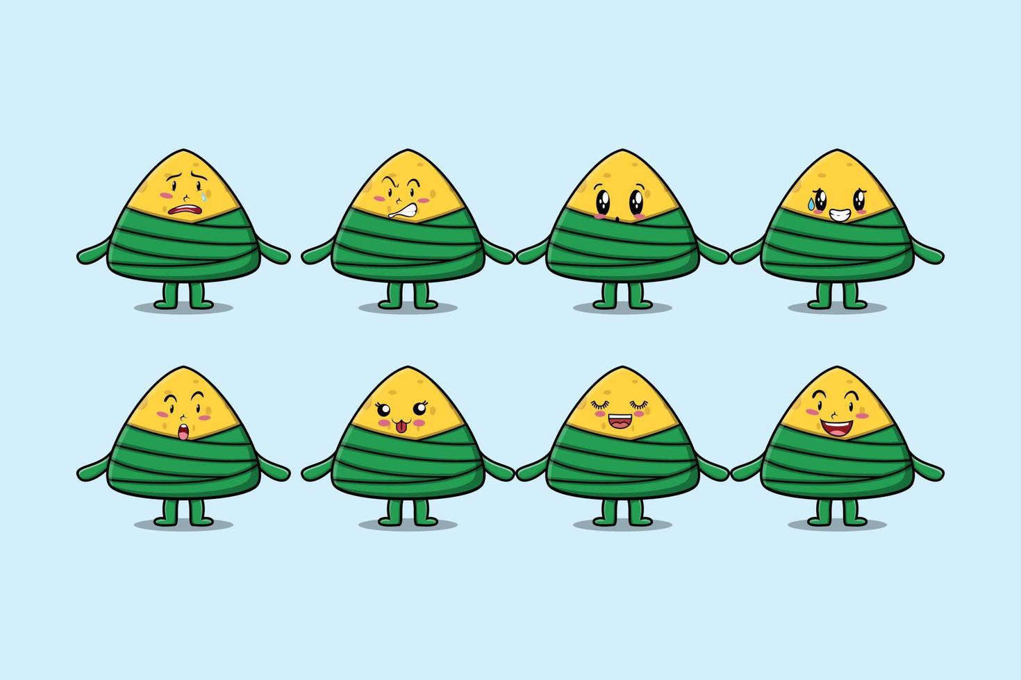 Set kawaii chinese rice dumpling cartoon character vector