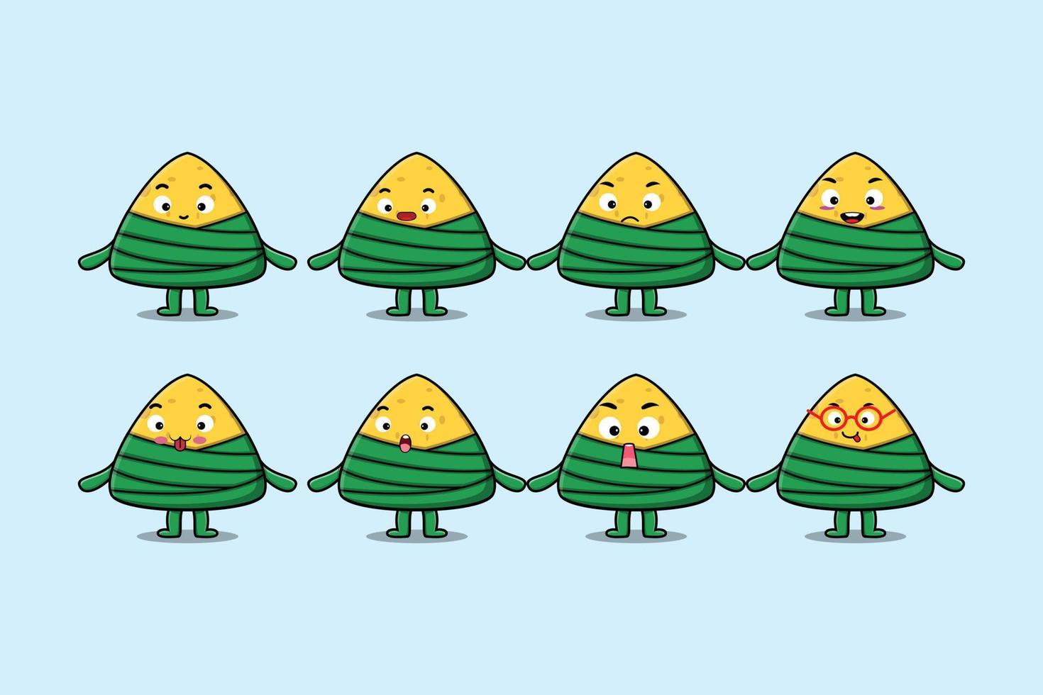 Set kawaii chinese rice dumpling cartoon character vector