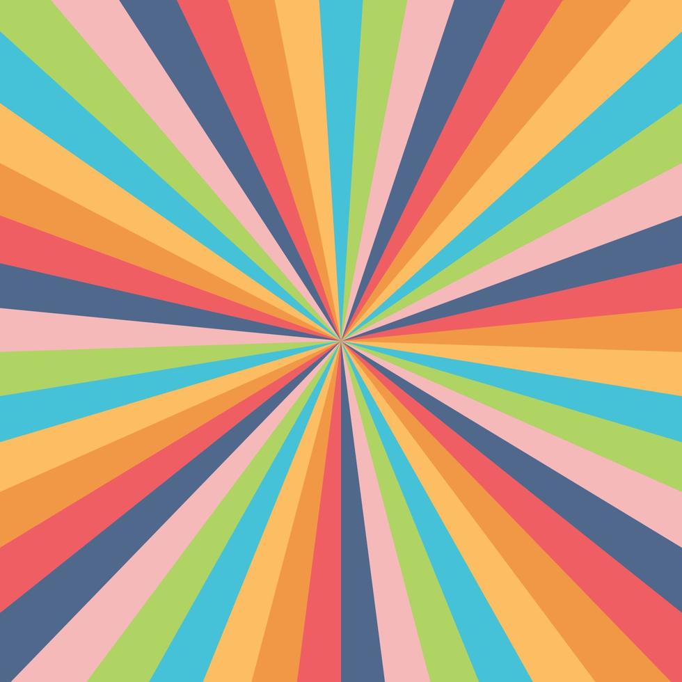 Fondo de explosión abstracta en color degradado de arco iris colorido. efecto de deslumbramiento patrón de brillo de sol. ilustración vectorial de un rayo radial. viga estrecha. para telones de fondo, carteles, pancartas y portadas. vector