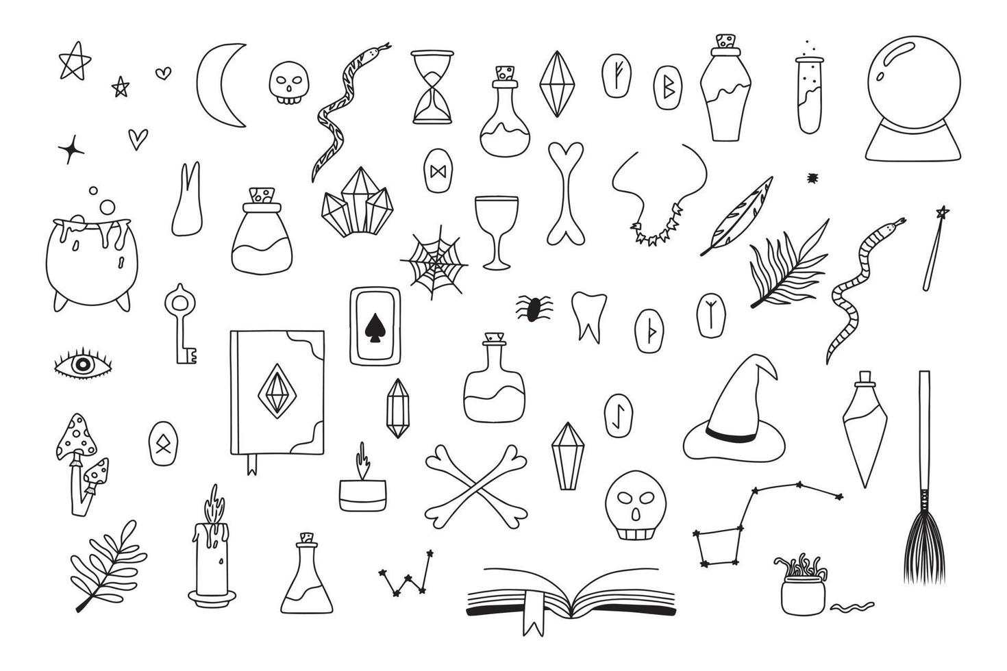 Magic set. Vector illustration . Doodle style. Big collection of magic elements.