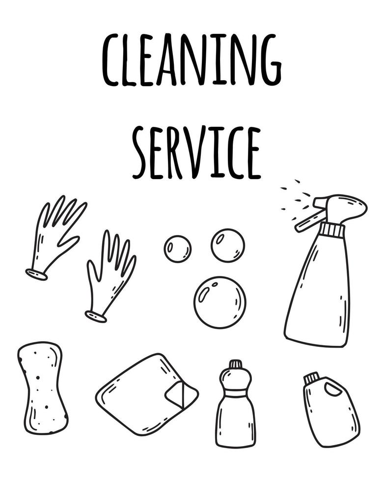 Cleaning service. House cleaning. Vector illustration. Doodle style. Cleaning service flyer.