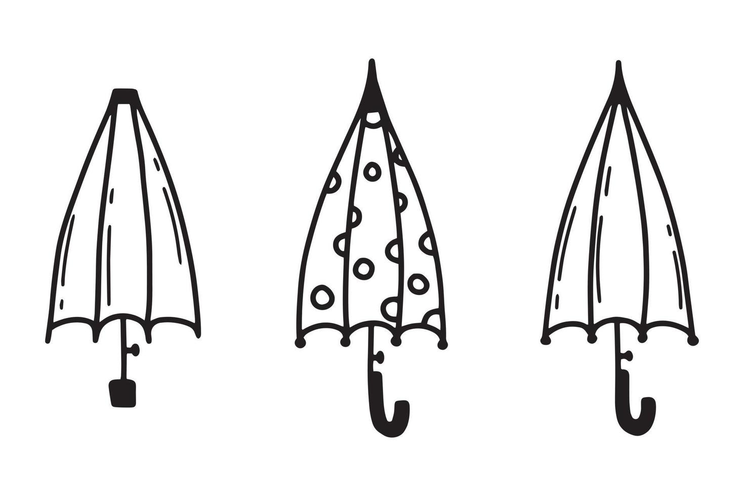 Set of closed umbrellas. Doodle umbrellas. Vector illustration.