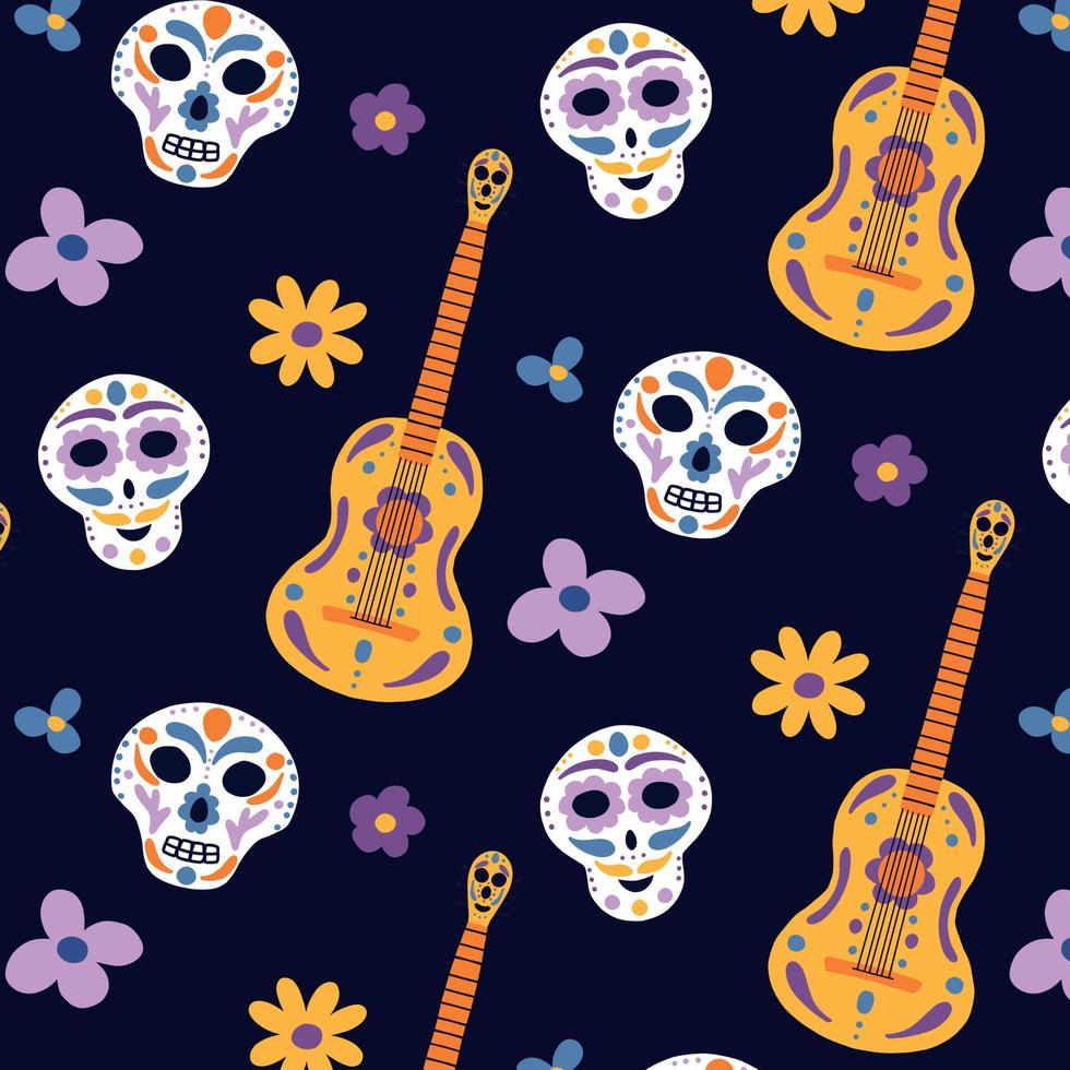 pattern with skulls and flowers. Pattren for the day of the dead. Vector illustration.