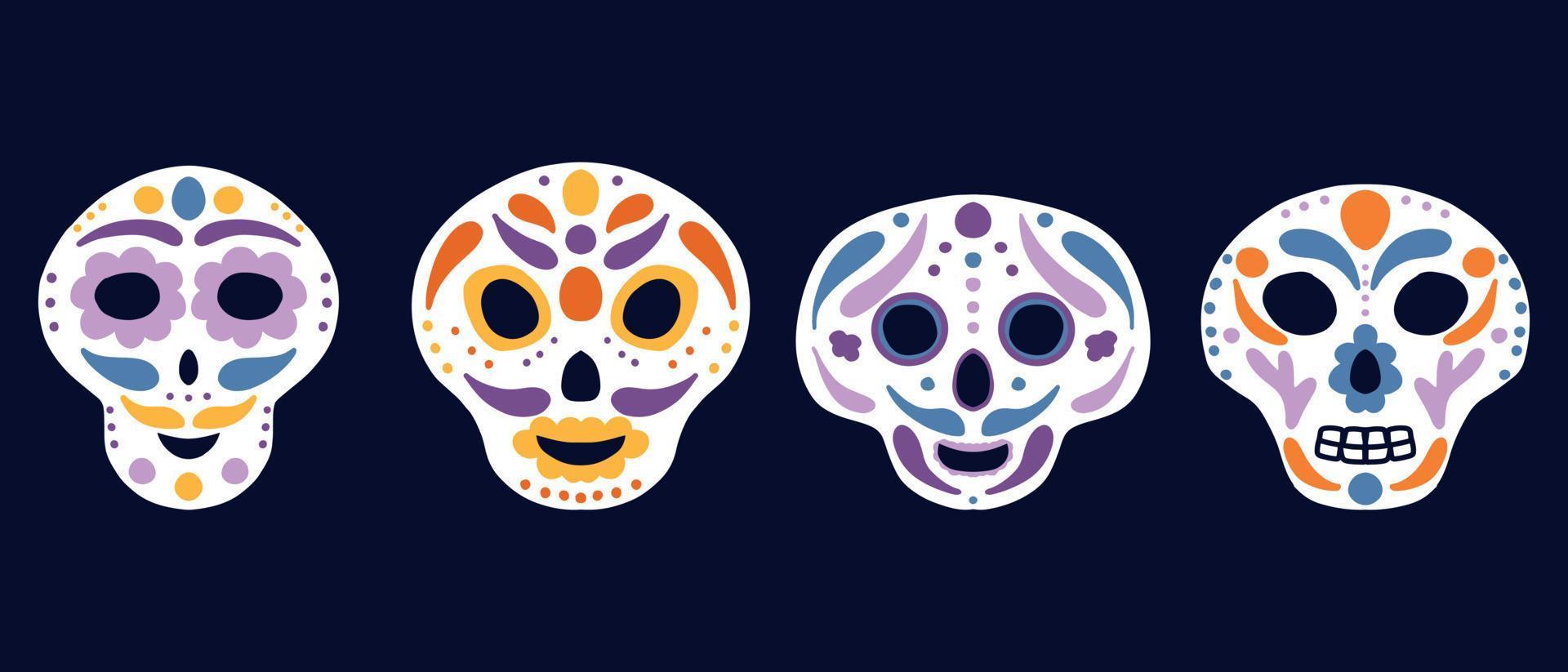 conjunto de calaveras. ilustración vectorial Calaveras para el día de los muertos. calaveras con patrones. vector