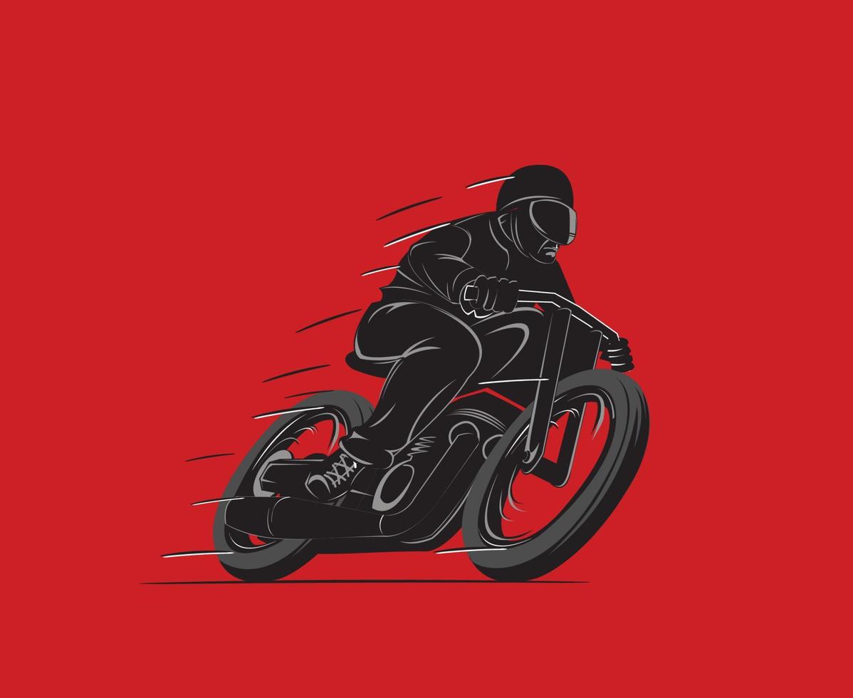 insignia vintage de motocicleta personalizada con letras y motocicleta clásica sobre fondo rojo ilustración vectorial aislada vector