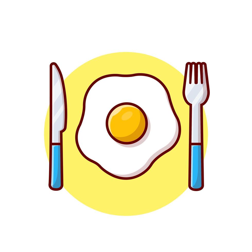 huevo frito con tenedor y cuchillo ilustración de icono de vector de dibujos animados. concepto de icono de objeto de comida vector premium aislado. estilo de dibujos animados plana