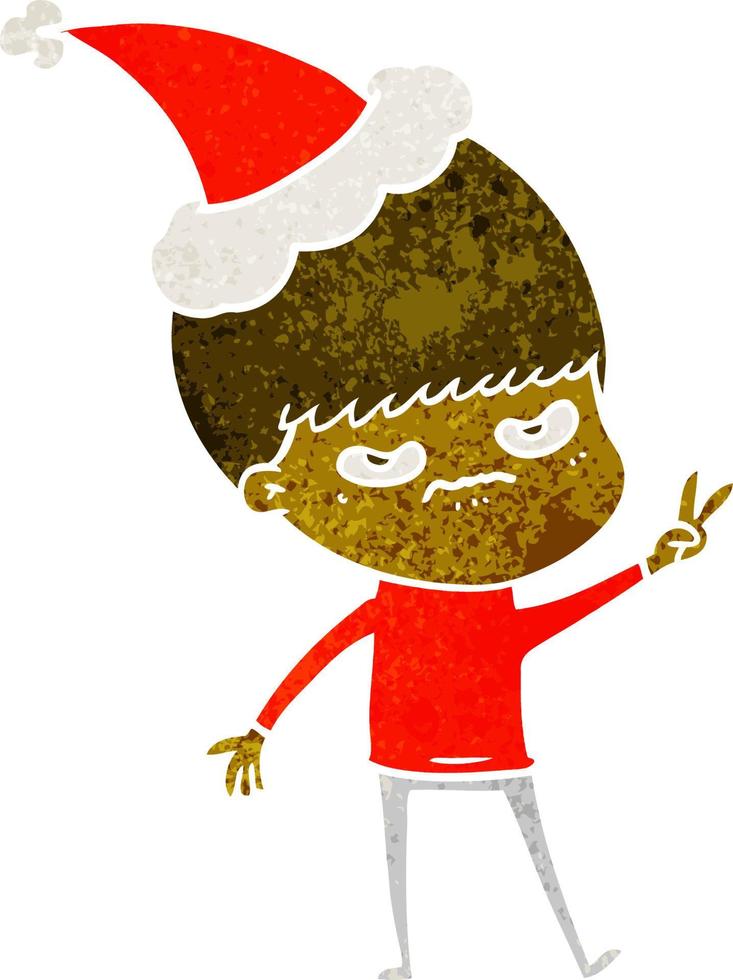 annoyed retro cartoon of a boy wearing santa hat vector