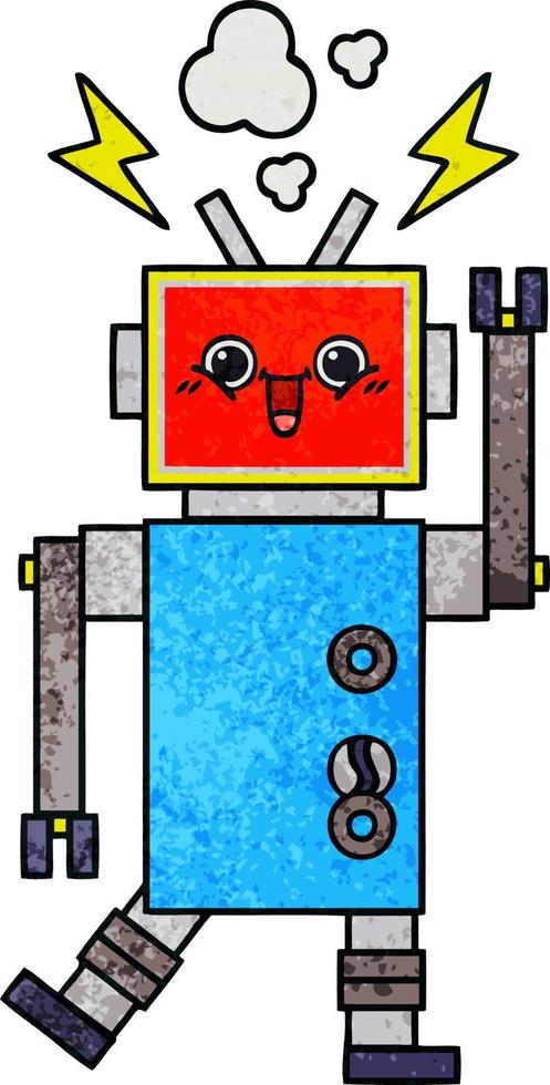 retro grunge texture cartoon robot vector