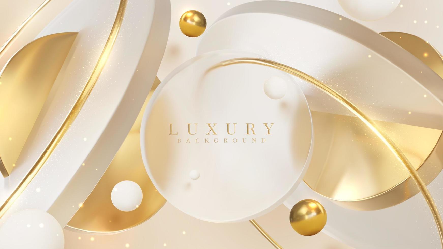 Gold abstract luxury background with 3d geometric shape parts decoration and ball with shiny elements. vector