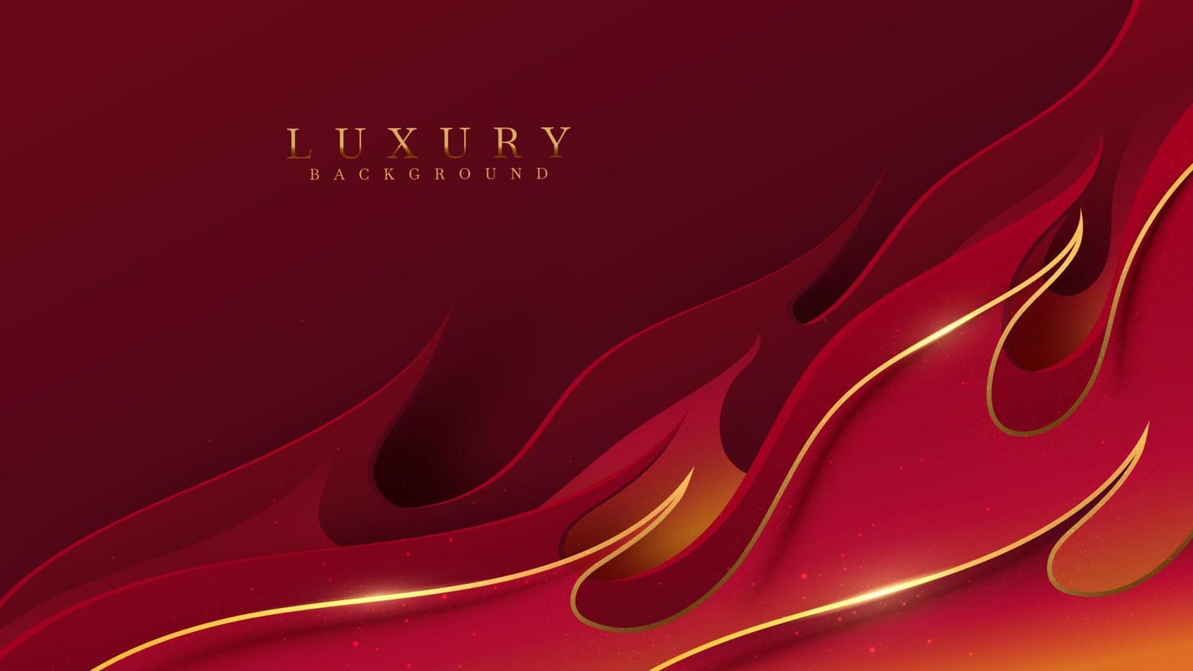 Red luxury background with fire pattern with golden line elements and glitter light effect decoration. vector