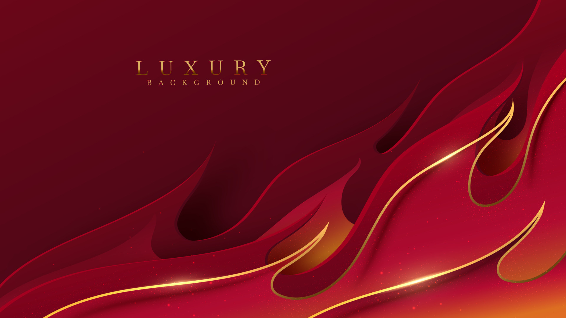 Red luxury background with fire pattern with golden line elements and