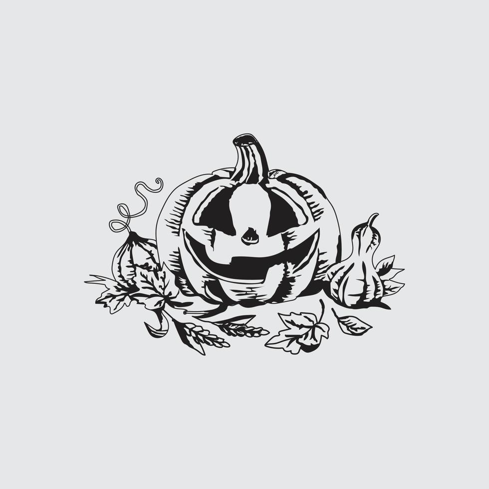 Halloween black pumpkin with cute Leaf on white background. vector