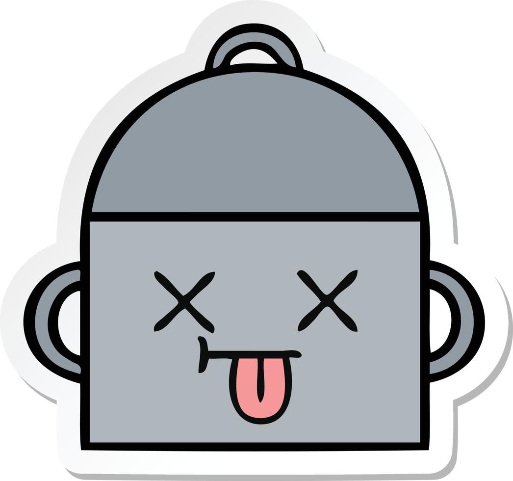 sticker of a cute cartoon cooking pot vector