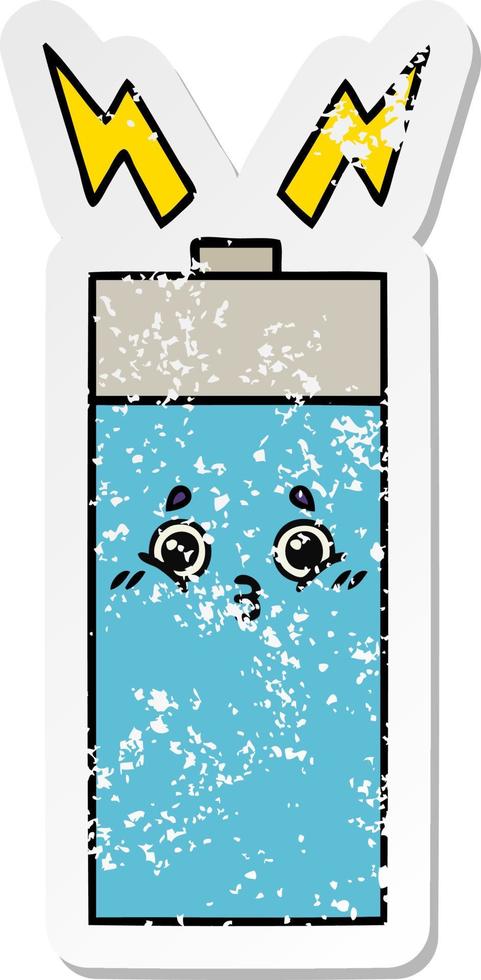 distressed sticker of a cute cartoon battery vector