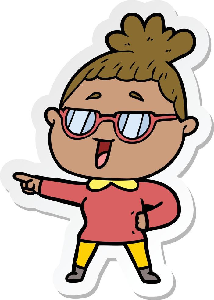 sticker of a cartoon happy woman wearing spectacles vector