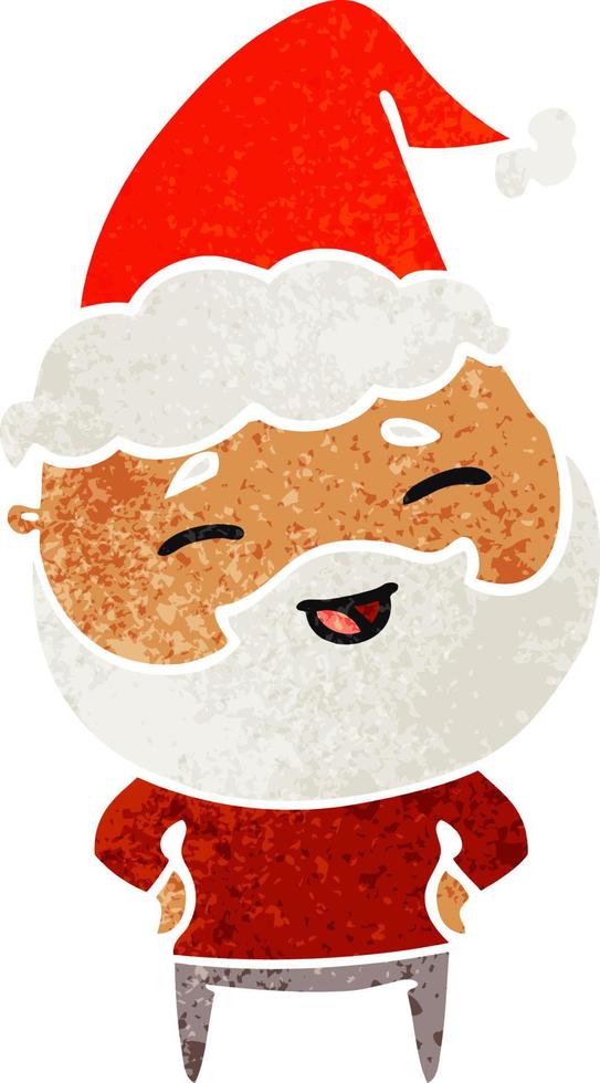 retro cartoon of a happy bearded man wearing santa hat vector