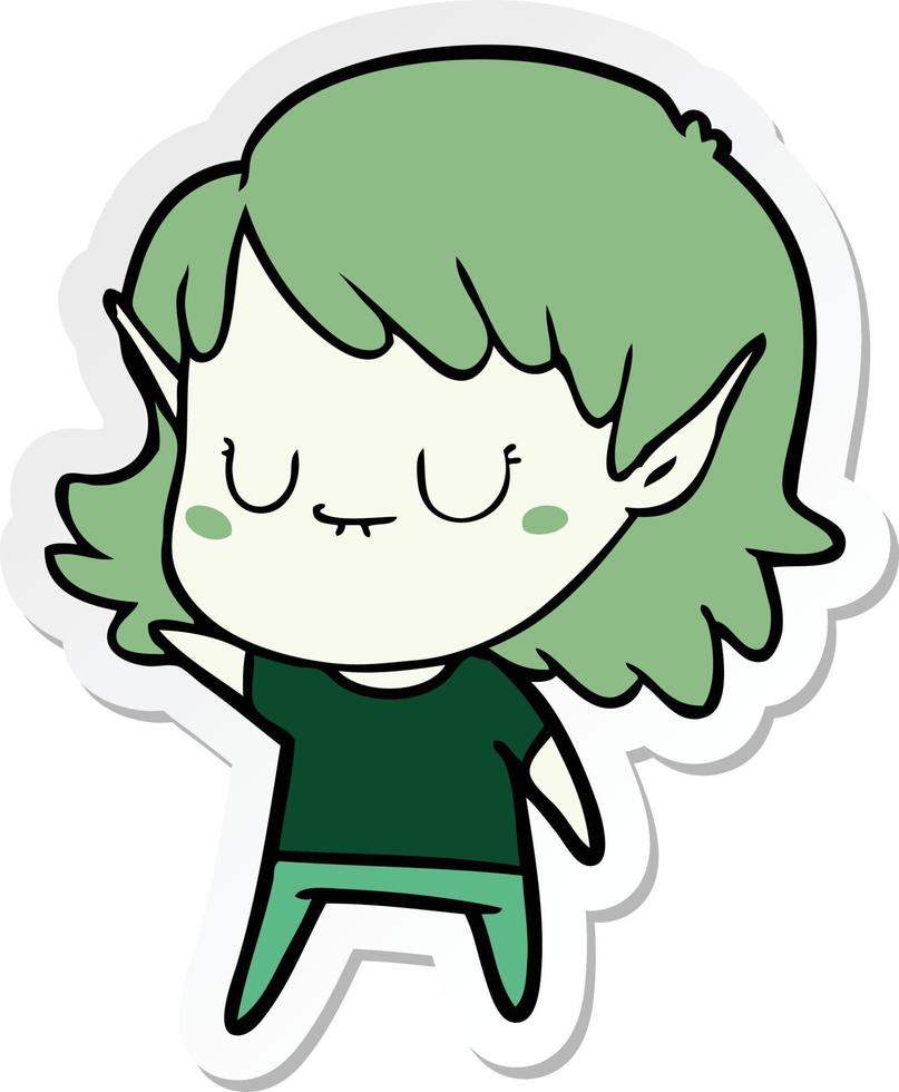 sticker of a happy cartoon elf girl vector