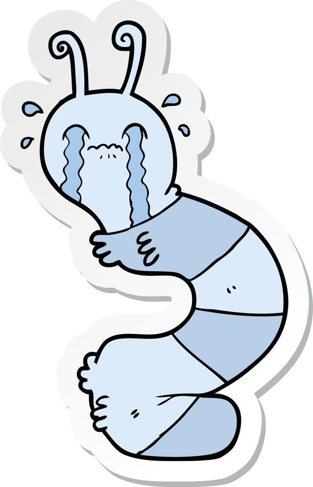 sticker of a cartoon crying caterpillar vector