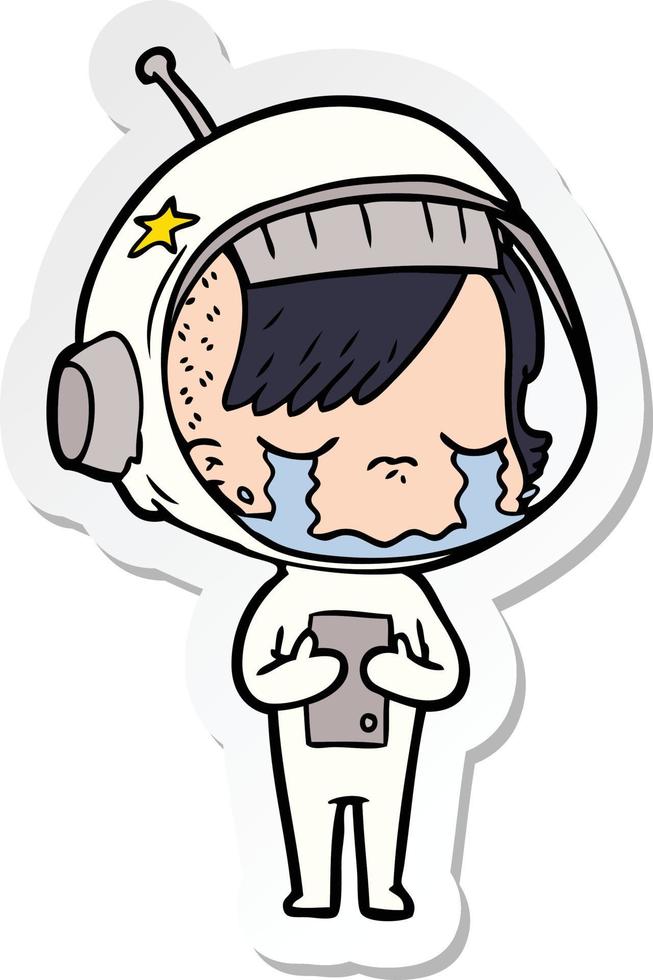 sticker of a cartoon crying astronaut girl vector