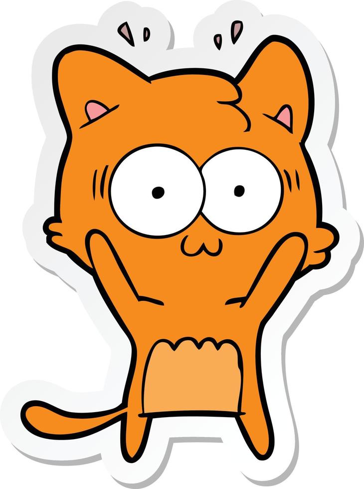 sticker of a cartoon surprised cat vector