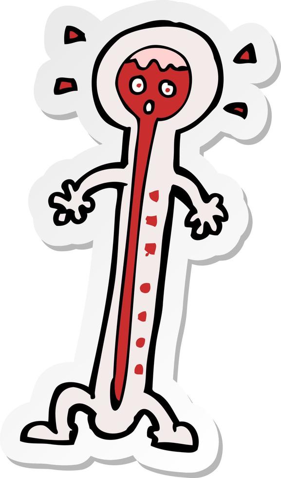 sticker of a cartoon hot thermometer vector
