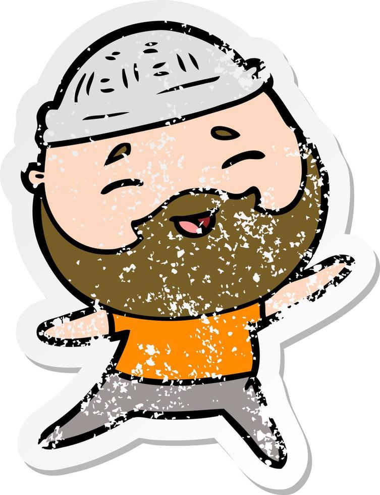 distressed sticker of a cartoon happy bearded man vector